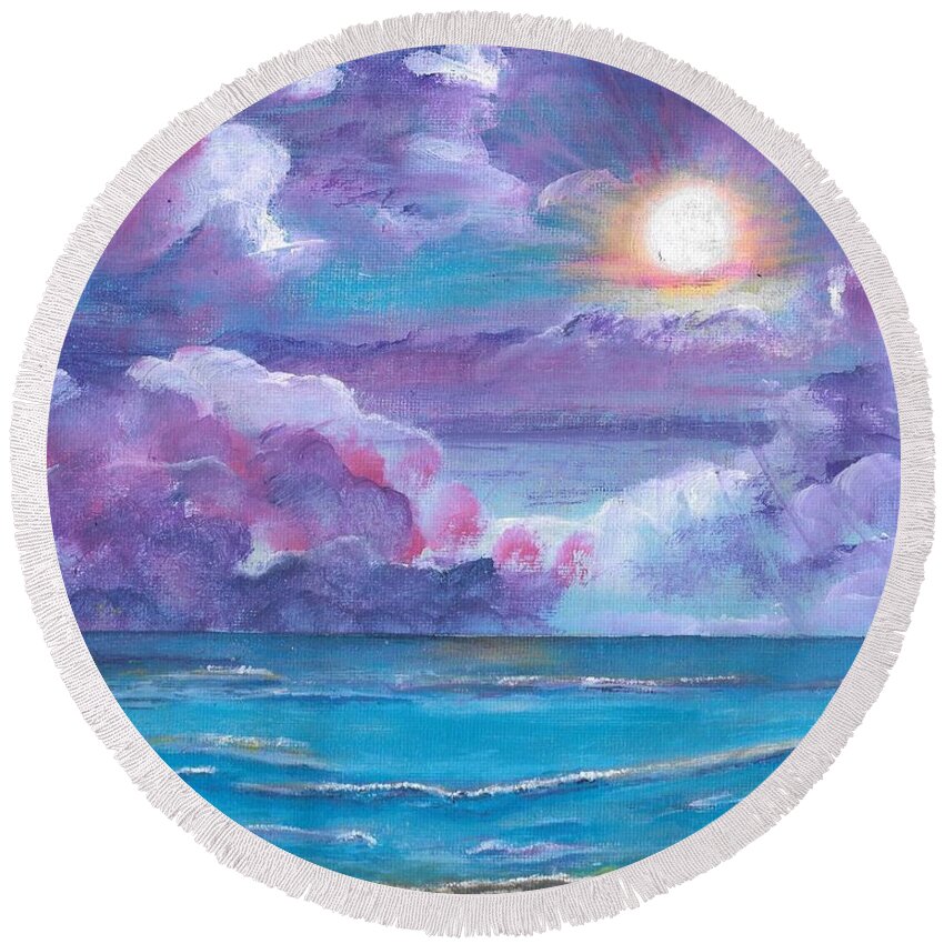Pink Round Beach Towel featuring the painting Pinked by Esoteric Gardens KN
