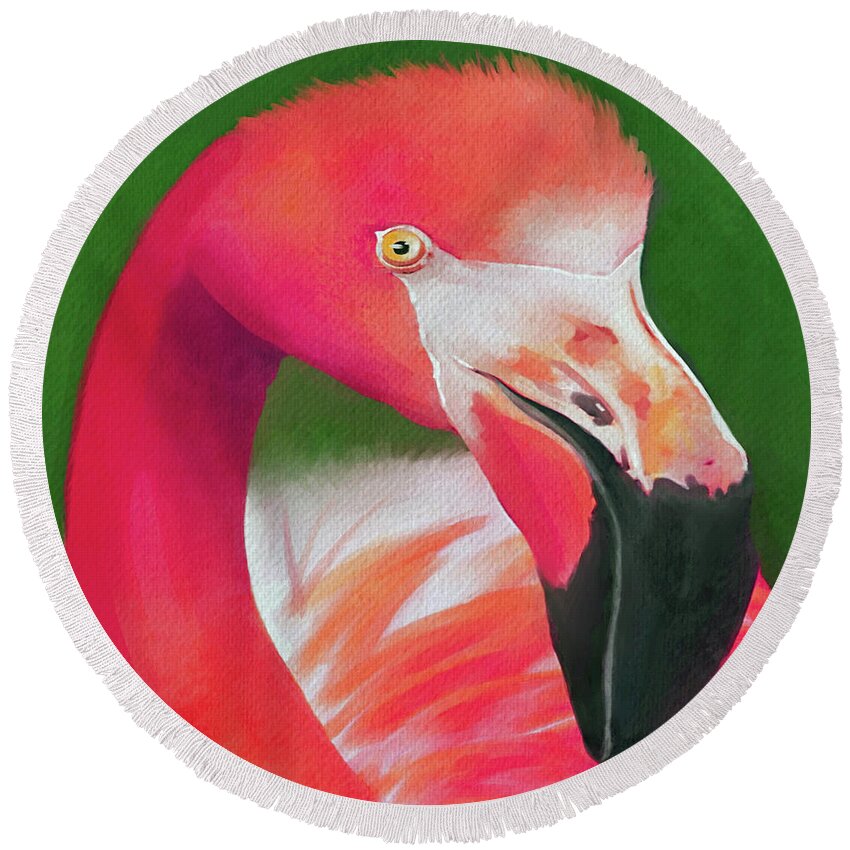 Flamingo Round Beach Towel featuring the painting Pinkie by Tammy Lee Bradley