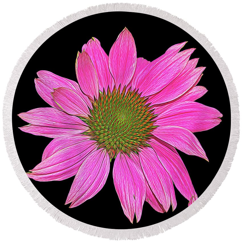 Flower Round Beach Towel featuring the photograph Pink on Black by Cathy Kovarik