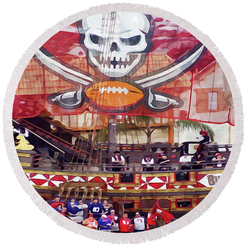 Ship Round Beach Towel featuring the digital art Pirate Ship Tampa Bay Bucs by Chauncy Holmes