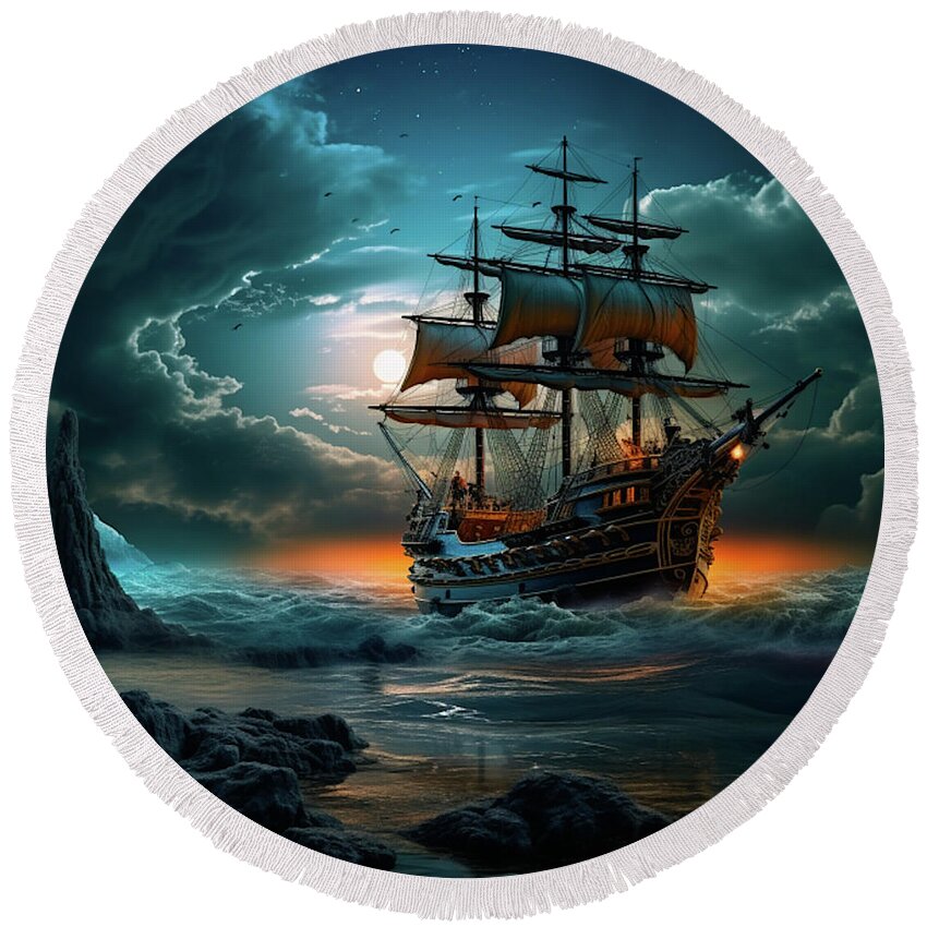 Pirates Round Beach Towel featuring the digital art Pirates Cove by Michael Rucker