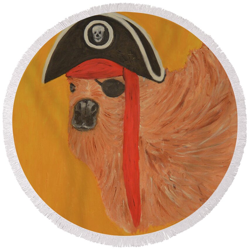 Camel. Pirates Round Beach Towel featuring the painting Pirates of the Gobi Desert by Anita Hummel