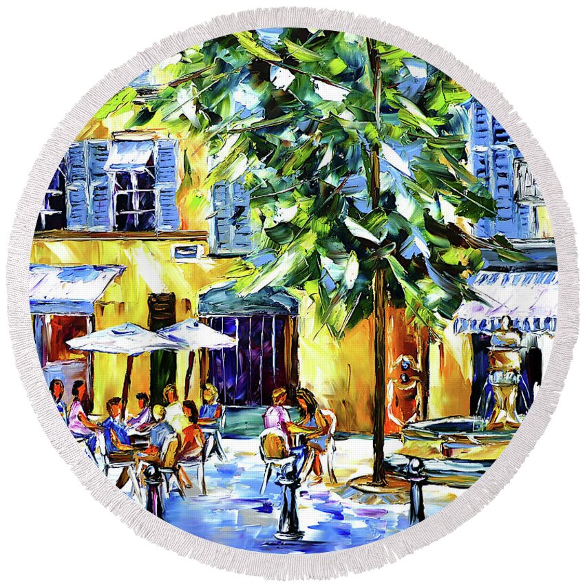 Place Of The Three Elms Round Beach Towel featuring the painting Place des Trois Ormeaux by Mirek Kuzniar