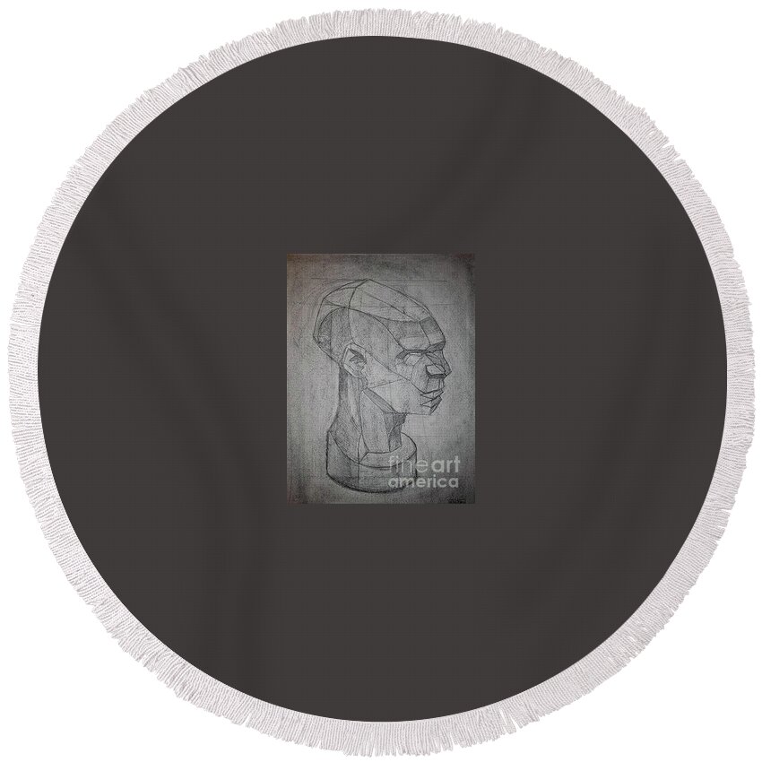  Round Beach Towel featuring the drawing Planar Head Model by Nicole Robles