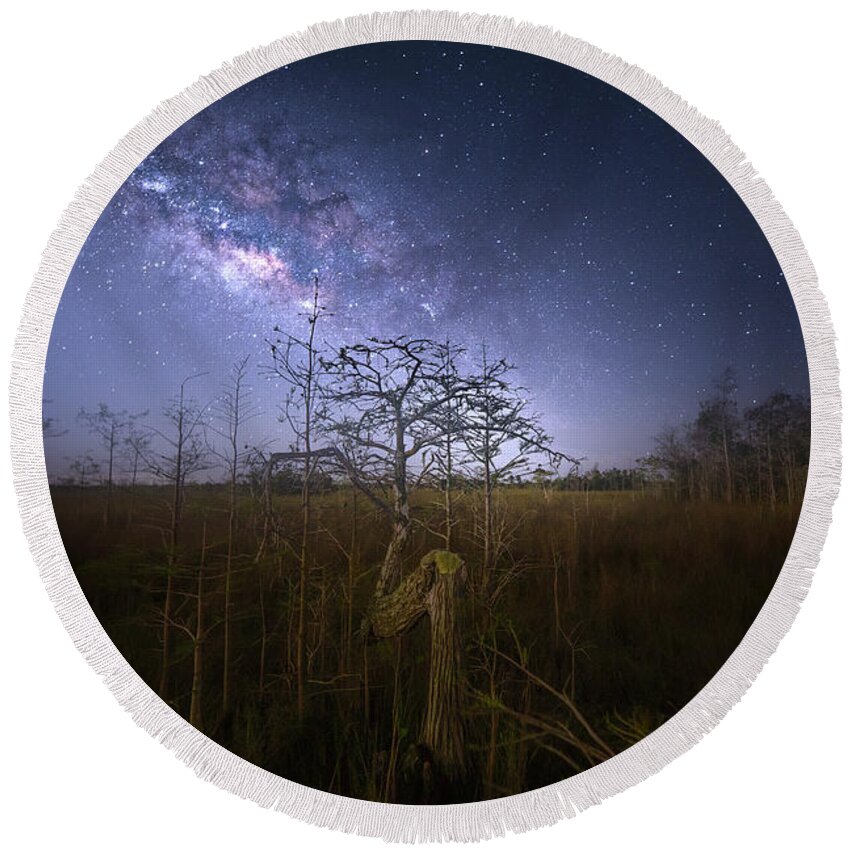 Milky Way Round Beach Towel featuring the photograph Planet Everglades by Mark Andrew Thomas