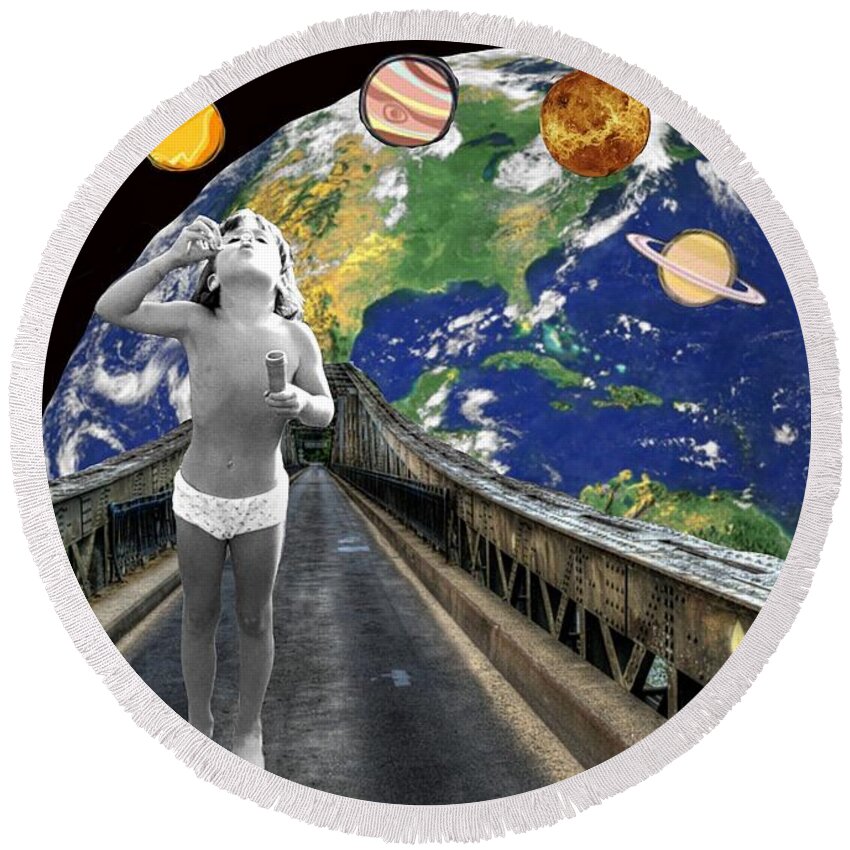 Collage Round Beach Towel featuring the digital art Planets by Tanja Leuenberger