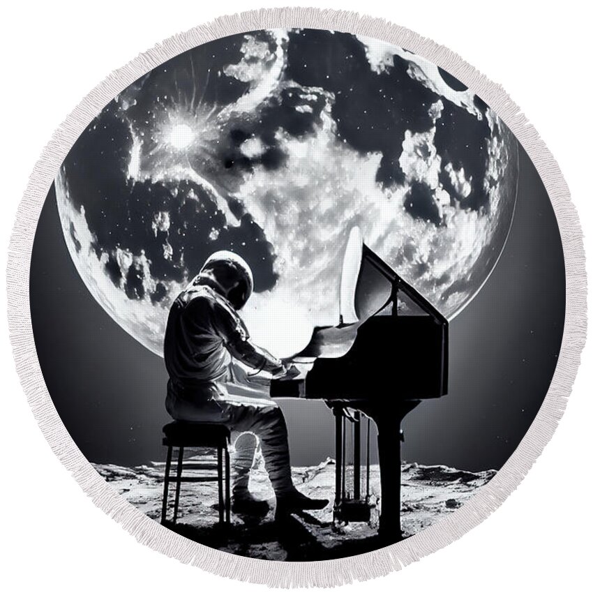 Astronaut Round Beach Towel featuring the painting Plating Piano by N Akkash