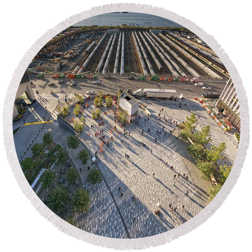 Hudson Yards Round Beach Towel featuring the photograph Plaza from Vessel by S Paul Sahm