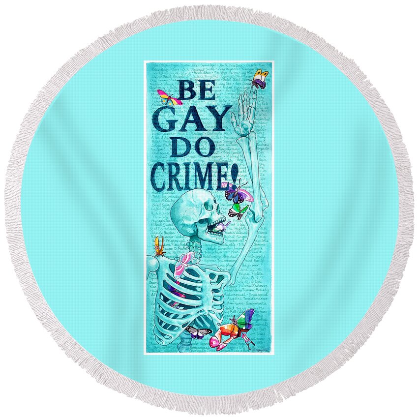 Skull Round Beach Towel featuring the painting Please My Favorite Don't Be Sad by Tiffany DiGiacomo