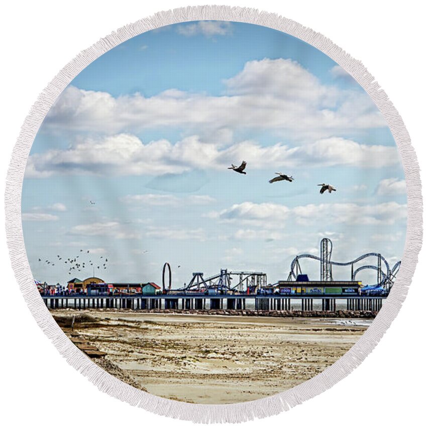 Pier Round Beach Towel featuring the photograph Pleasure Pier by Linda Lee Hall