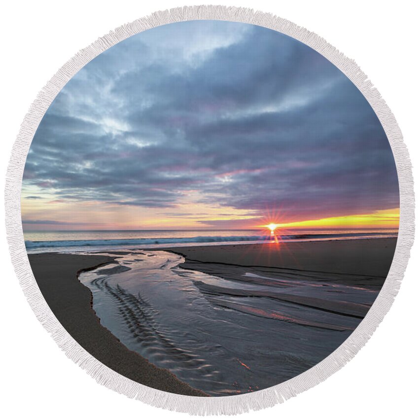 Parker River National Wildlife Refuge Round Beach Towel featuring the photograph Plum Island Sunrise by Colin Chase