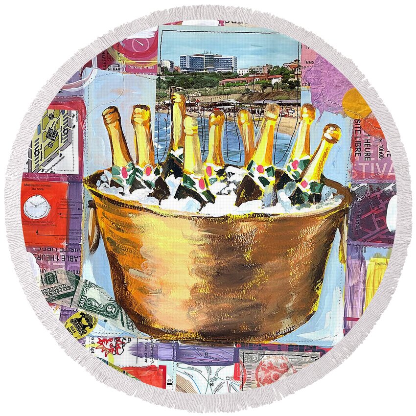 Collage Round Beach Towel featuring the painting Plunge by Tilly Strauss