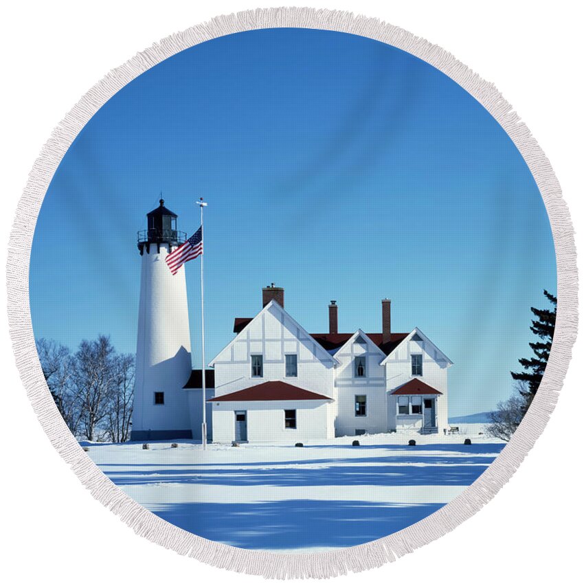 Historical Lighthouse Round Beach Towels