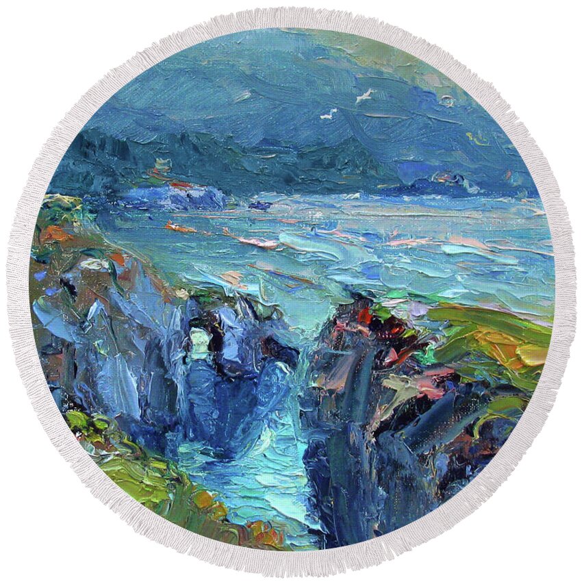 Point Lobos Round Beach Towel featuring the painting Point Lobos by John McCormick