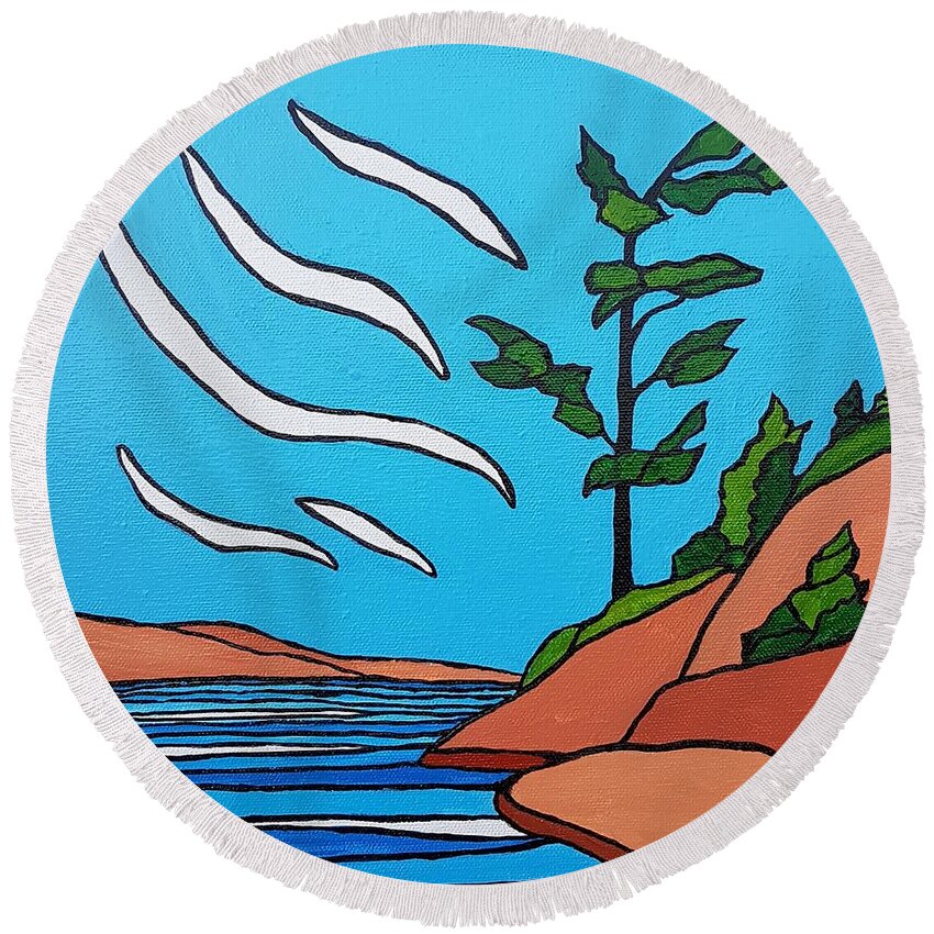 Trees Round Beach Towel featuring the painting Pointe au Baril by Petra Burgmann