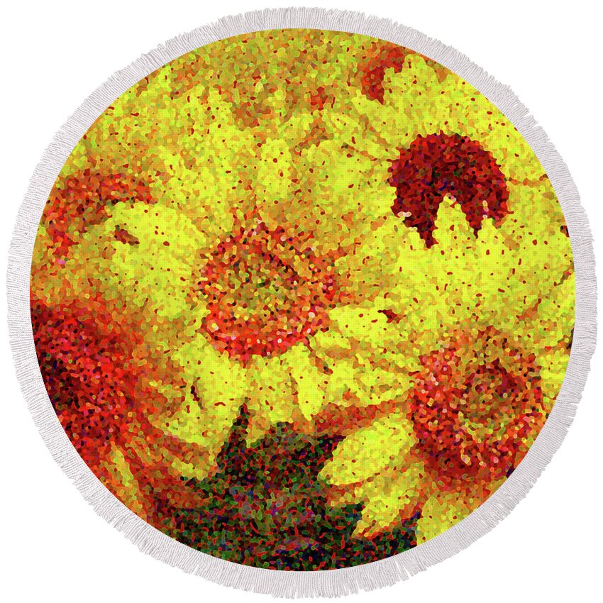 Pointillism Round Beach Towel featuring the photograph Pointillized Sunflowers by George Harth