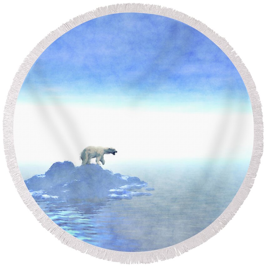 Polar Bear Round Beach Towel featuring the digital art Polar Bear On Iceberg by Phil Perkins