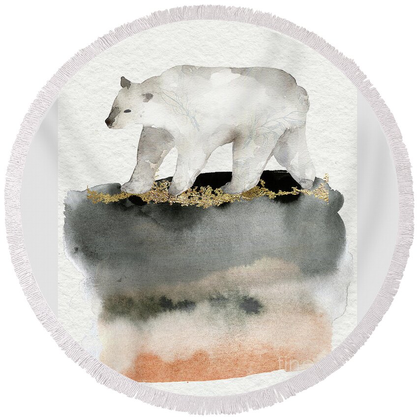 Polar Bear Round Beach Towel featuring the painting Polar Bear Watercolor Animal Painting by Garden Of Delights