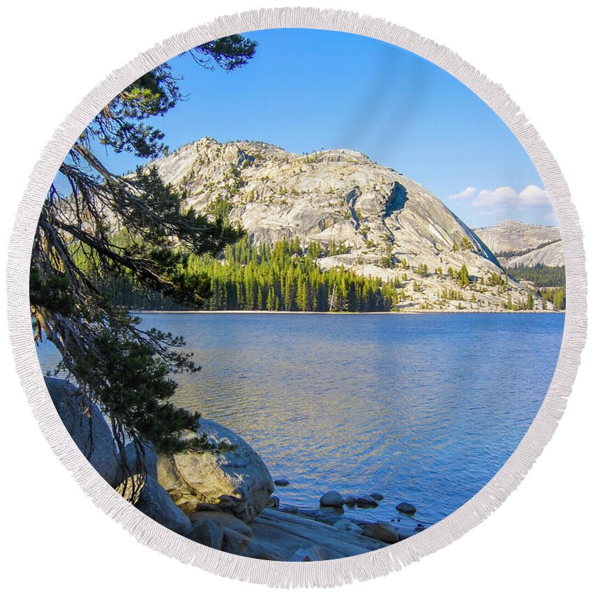 Landscape Round Beach Towel featuring the photograph Polly Dome From Tenaya Lake by Ginger Stein