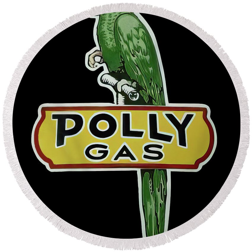Polly Gas Round Beach Towel featuring the photograph Polly Gas Vintage sign by Flees Photos