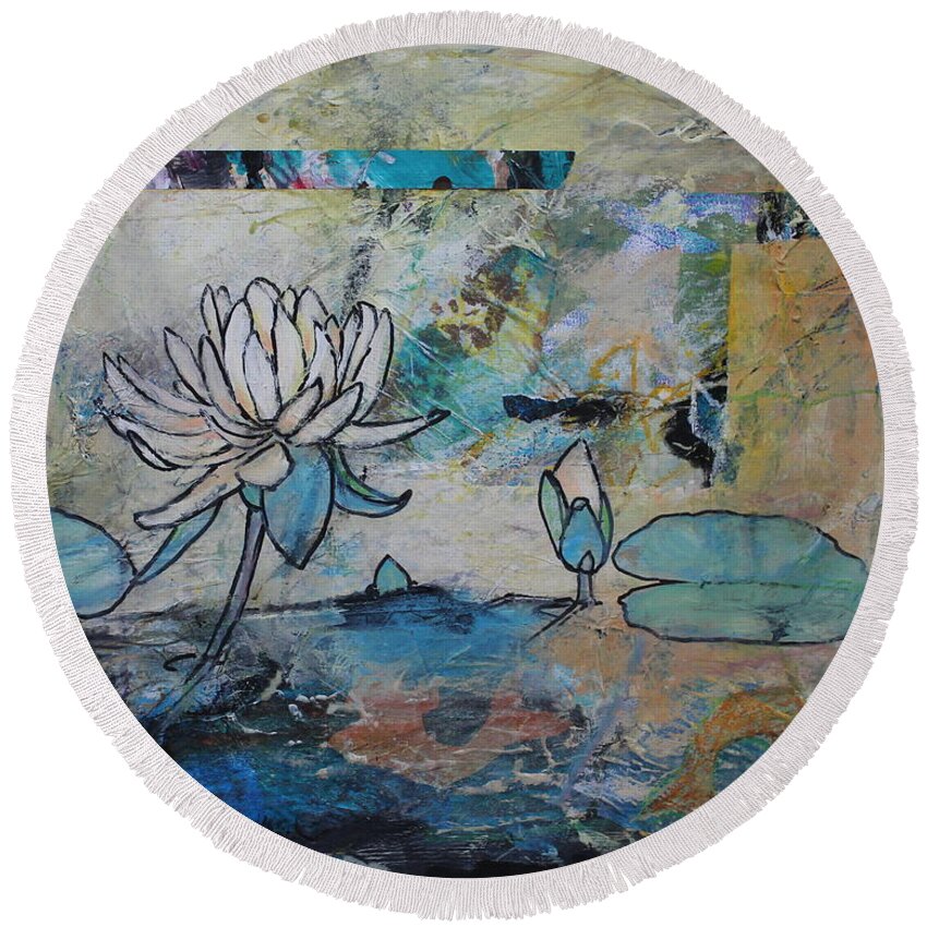  Round Beach Towel featuring the painting Pond Life by Ruth Kamenev