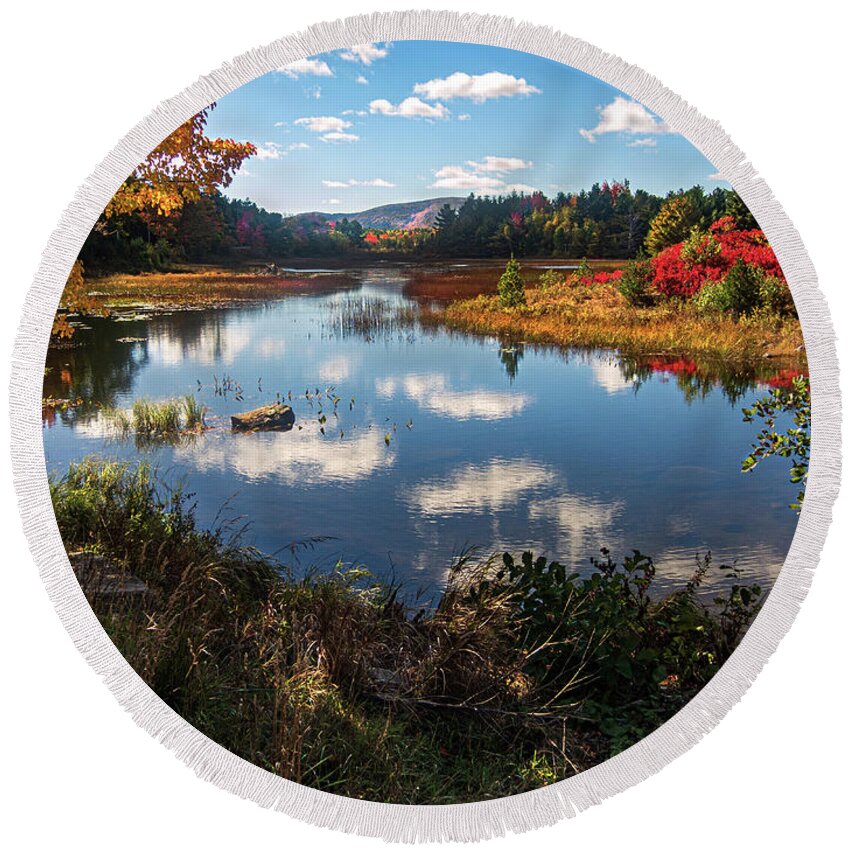 Acadia National Park Round Beach Towel featuring the photograph Pond on Carriage Road by Paul Mangold