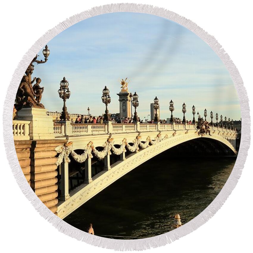 Pont Alexandre Iii Round Beach Towel featuring the photograph Pont Alexandre III by Mingming Jiang