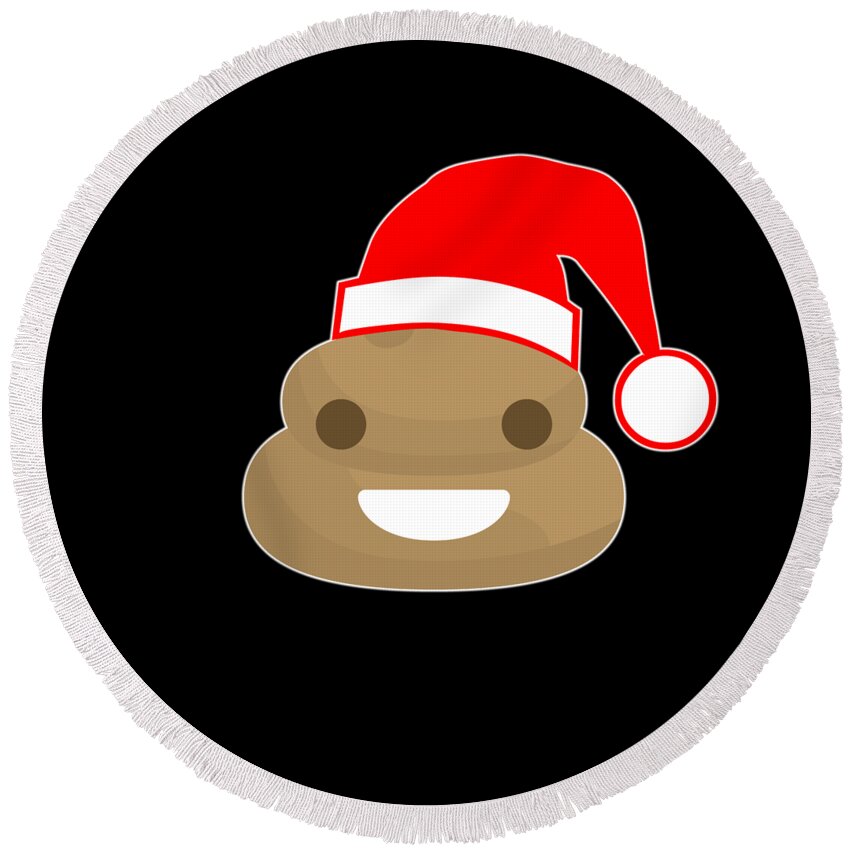 Christmas 2023 Round Beach Towel featuring the digital art Poop Emoji Santa by Flippin Sweet Gear