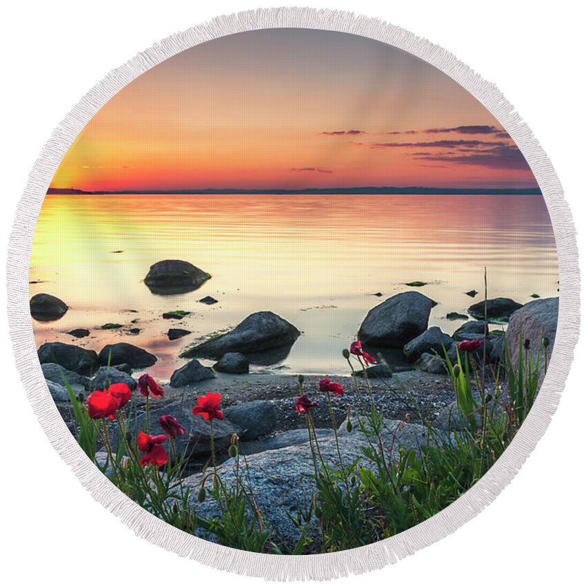 Sea Round Beach Towel featuring the photograph Poppies By the Sea by Evgeni Dinev