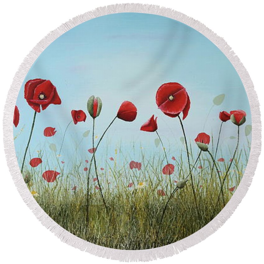 Poppies Round Beach Towel featuring the painting Poppies II by Russell Hinckley