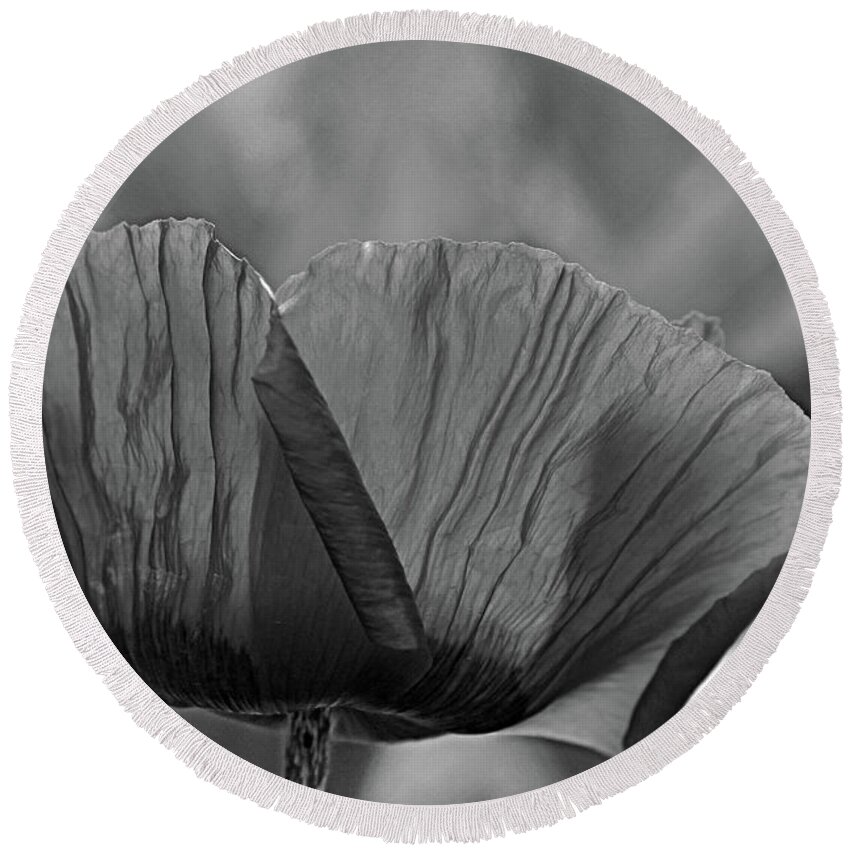 Oriental Poppy Round Beach Towel featuring the photograph Poppy Black And White by Debbie Oppermann