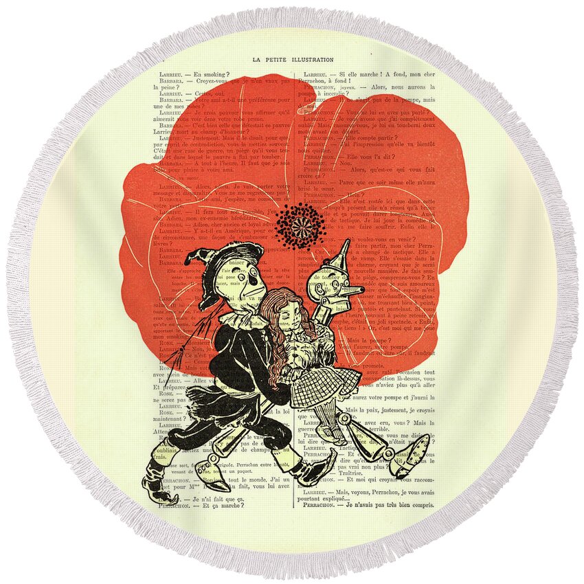 Oz Round Beach Towel featuring the mixed media Poppy Field by Madame Memento