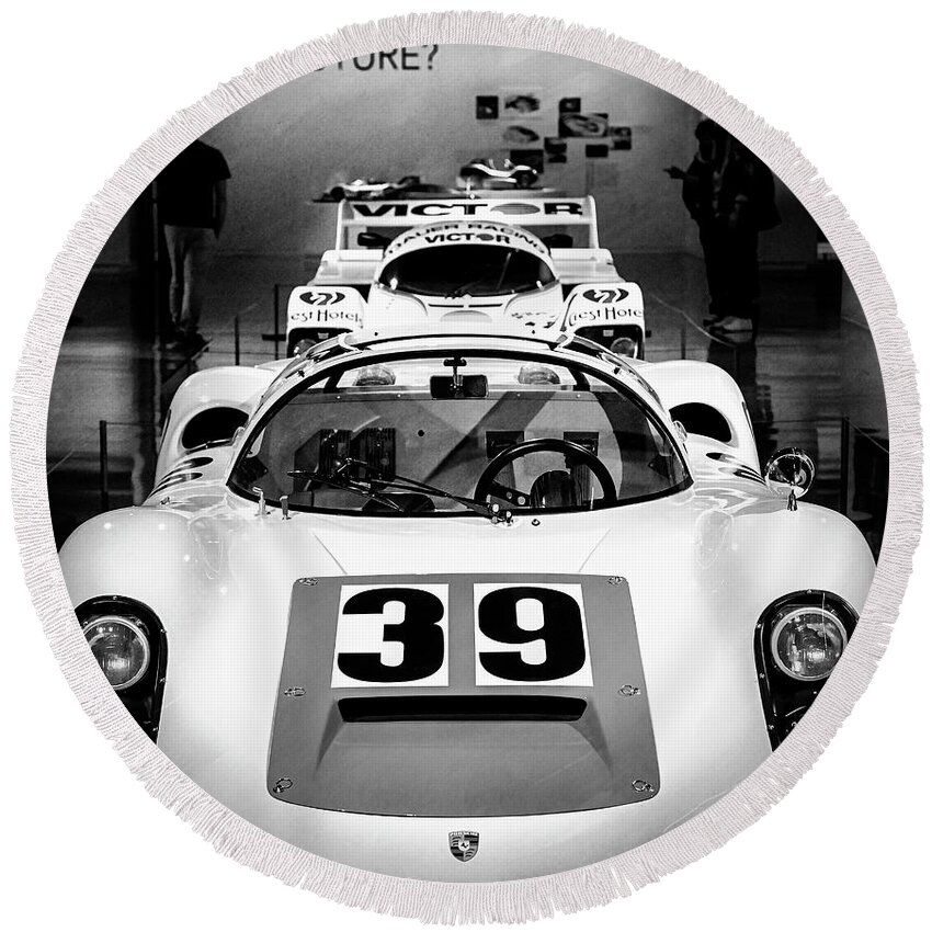 Porsche 39 Race Car Round Beach Towel featuring the photograph Porsche 39 - Mike Hope by Mike-Hope
