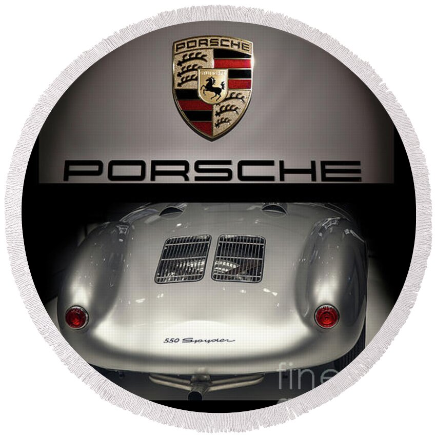 Porsche 550 Round Beach Towel featuring the photograph Porsche 550 Spyder triptych by Stefano Senise