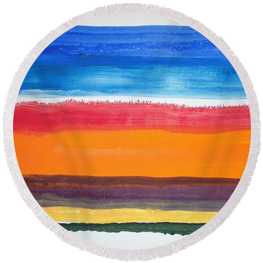 Watercolor Round Beach Towel featuring the painting Portland Light by John Klobucher