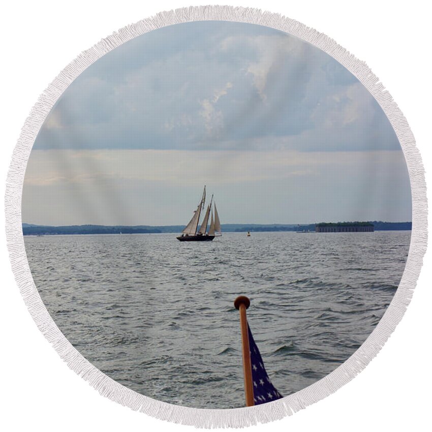  Round Beach Towel featuring the photograph Portland Schooner by Annamaria Frost