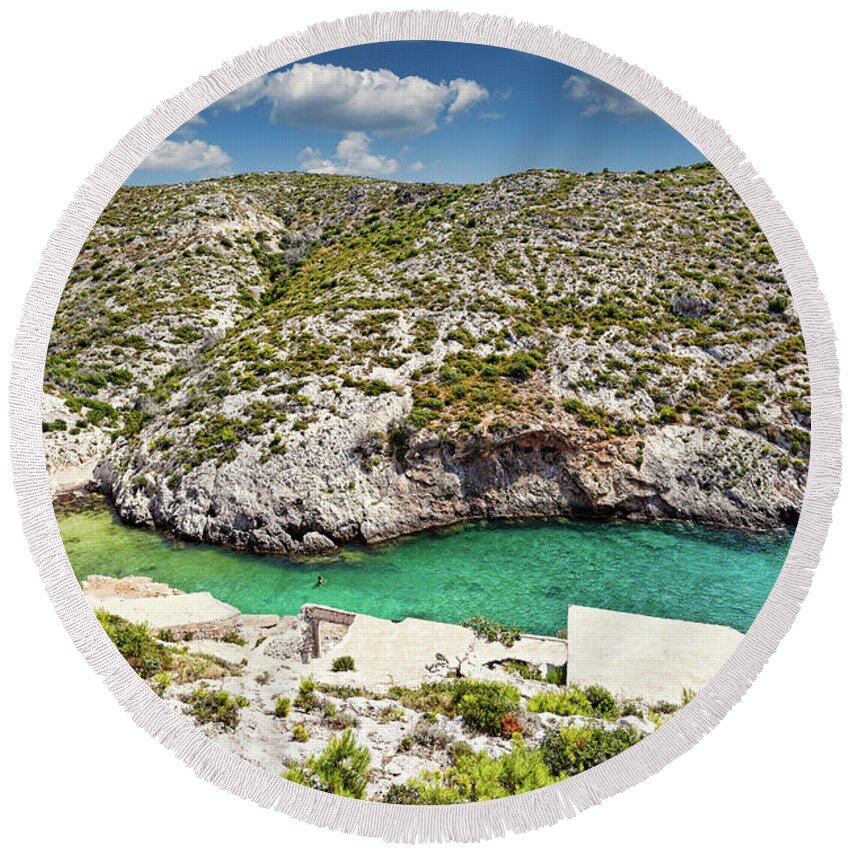 Porto Round Beach Towel featuring the photograph Porto Roxa in Zakynthos, Greece by Constantinos Iliopoulos