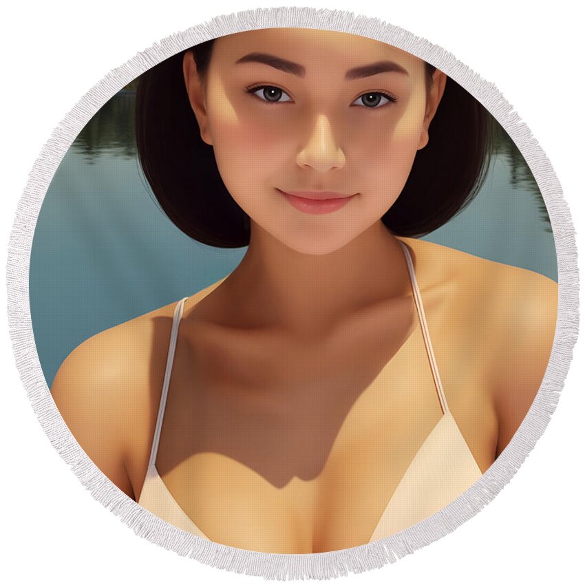 Portrait Round Beach Towel featuring the digital art Portrait of a Woman #3188 by Mark Greenberg