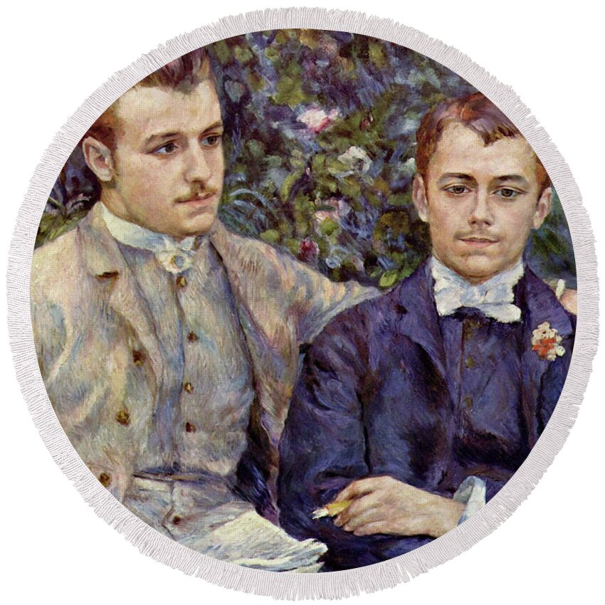 Pierre Round Beach Towel featuring the painting Portrait of Charles and Georges by Pierre Auguste Renoir