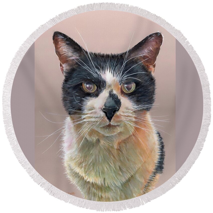 Cat Round Beach Towel featuring the painting Portrait of Jasper by John Neeve