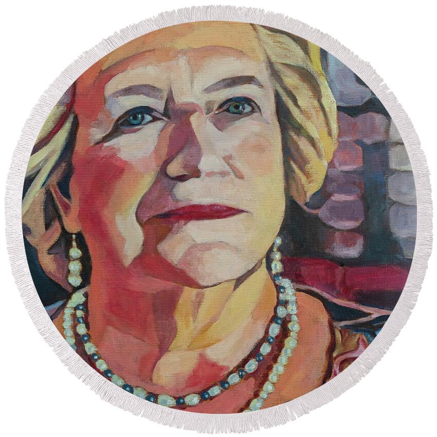 Portrait Of My Mother On Her 50th Wedding Aniversary Round Beach Towel featuring the painting Portrait of my Mother by Pablo Avanzini