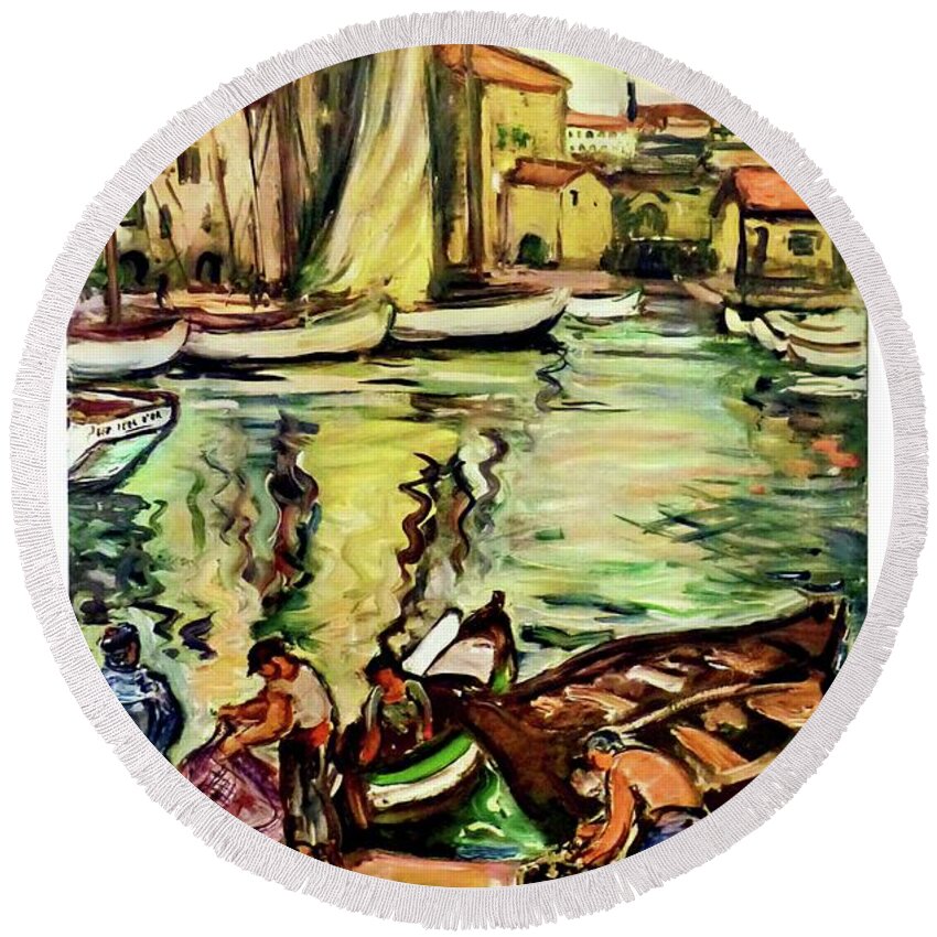 Provence Round Beach Towel featuring the digital art Ports of Provence by Long Shot