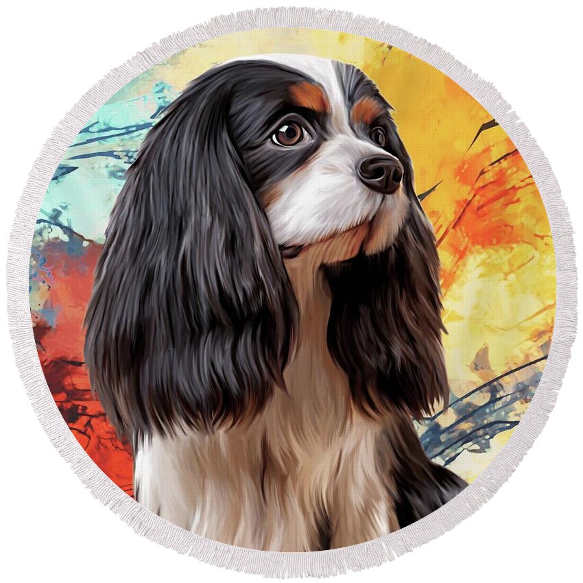 Dog Round Beach Towel featuring the painting Pose for Mamma by Teresa Trotter
