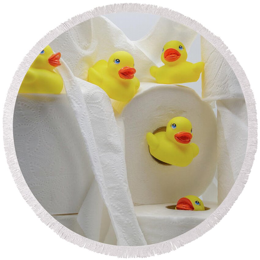 Duckies Round Beach Towel featuring the photograph Potty Time by John Hartung