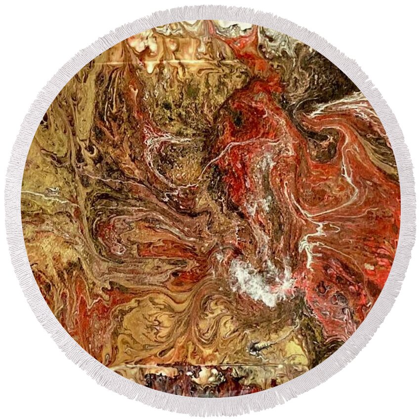 Acrylic Round Beach Towel featuring the painting Pour II The Phoenix by David Euler