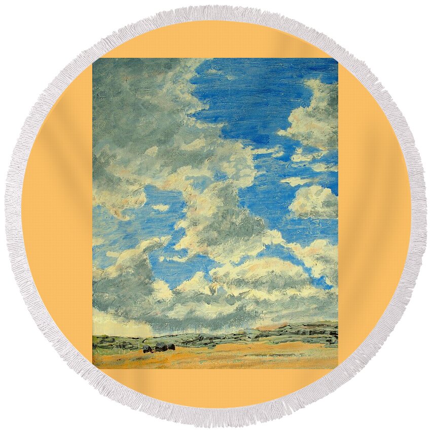 Clouds Round Beach Towel featuring the painting Prairie Storm Coming by Ian MacDonald
