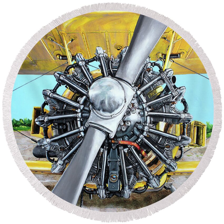 Airplane Round Beach Towel featuring the painting Pratt and Whitney 985 by Karl Wagner