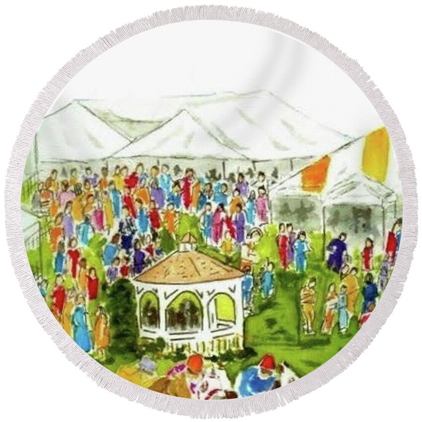  Round Beach Towel featuring the painting Preakness Stakes 2003 by John Macarthur
