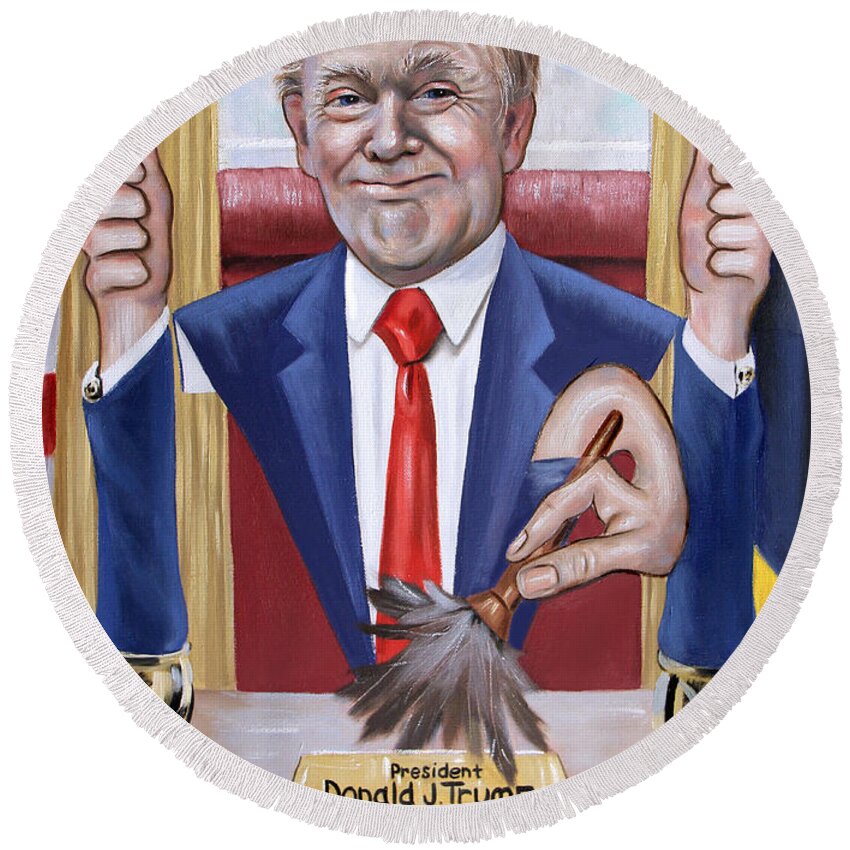 President Donald J Trump Round Beach Towel featuring the painting President Donald J Trump, Not Politically Correct by Anthony Falbo