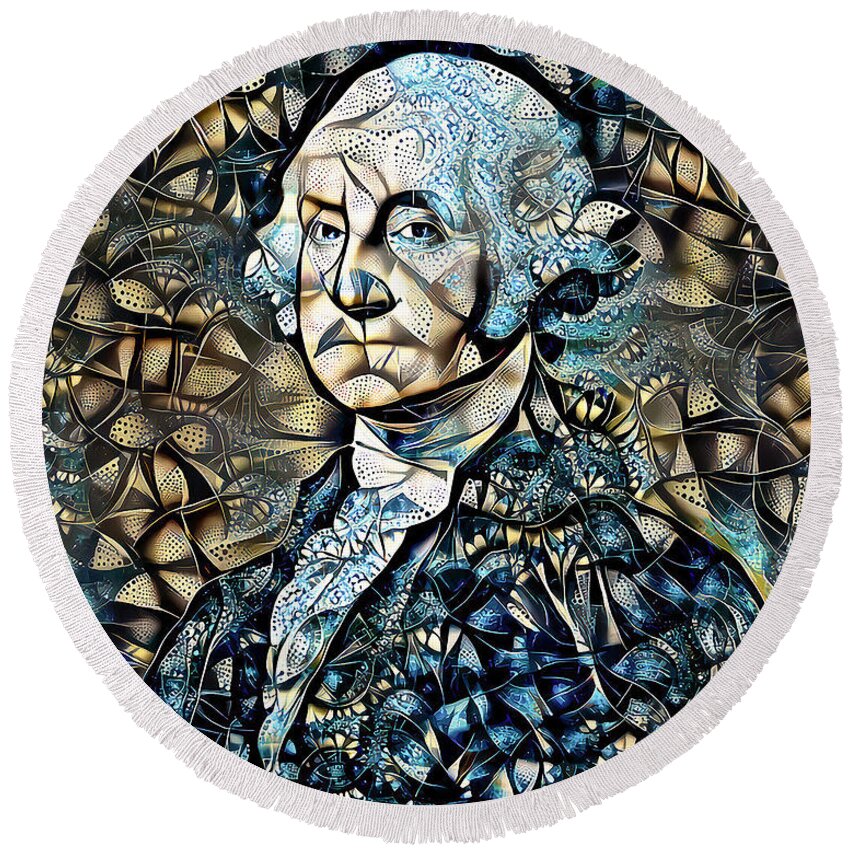 Wingsdomain Round Beach Towel featuring the photograph President George Washington in Surreal Abstract Colors 20210210 by Wingsdomain Art and Photography